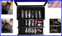 Sturdy Three-Tier Knife Storage Box with Real Glass Top Perfect for Collectors Sturdy Three-Tier Knife Storage Box with Real Glass Top Perfect for Collectors