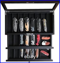 Sturdy Three-Tier Knife Storage Box with Real Glass Top Perfect for Collectors Sturdy Three-Tier Knife Storage Box with Real Glass Top Perfect for Collectors