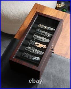Sturdy Three-Tier Knife Storage Box with Real Glass Top Perfect for Collectors Sturdy Three-Tier Knife Storage Box with Real Glass Top Perfect for Collectors