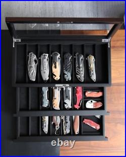 Sturdy Three-Tier Knife Storage Box with Real Glass Top Perfect for Collectors Sturdy Three-Tier Knife Storage Box with Real Glass Top Perfect for Collectors
