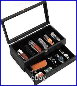 Stylish 2-Layer Black Wooden Knife Case for Organizing and Displaying Knives