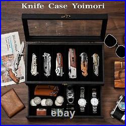 Stylish 2-Layer Black Wooden Knife Case for Organizing and Displaying Knives