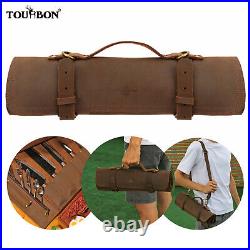 TOURBON Leather Roll-up Knife Storage Sling Bag Travel Camping Knife Case Gift