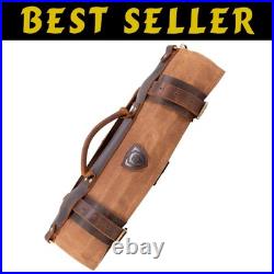 Thick Waxed Canvas Knife Roll with Genuine Leather 13 Pocket Travel Storage Thick Waxed Canvas Knife Roll with Genuine Leather 13 Pocket Travel Storage