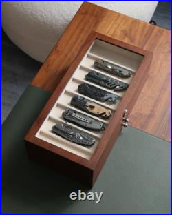 Three-Tier Knife Display Case Box with Glass Window and Walnut Finish Stores 2 Three-Tier Knife Display Case Box with Glass Window and Walnut Finish Stores 2