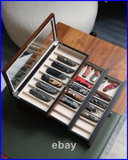 Three-Tier Knife Display Case Box with Glass Window and Walnut Finish Stores 2 Three-Tier Knife Display Case Box with Glass Window and Walnut Finish Stores 2