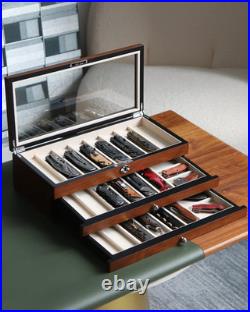 Three-Tier Knife Display Case Box with Glass Window and Walnut Finish Stores 2 Three-Tier Knife Display Case Box with Glass Window and Walnut Finish Stores 2