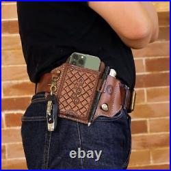 Tourbon Leather Cell Phone Holster with Belt Loop Case Tool EDC Folding Knives