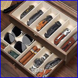 Two-Layer Knife Display Box with Drawers for 12 Pocket Knives Rustic Style