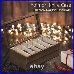 Two-Layer Knife Display Box with Drawers for 12 Pocket Knives Rustic Style