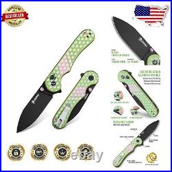 Unique Green Heart Design Folding Knife Lightweight 2.9 EDC Pocket Knife