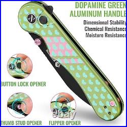 Unique Green Heart Design Folding Knife Lightweight 2.9 EDC Pocket Knife