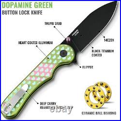 Unique Green Heart Design Folding Knife Lightweight 2.9 EDC Pocket Knife