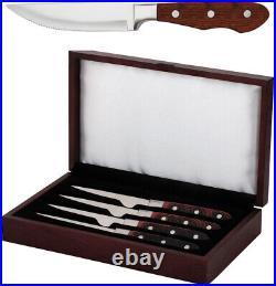 Utica Hunter Steak Black & Red Delrin Fixed Blade 4pc Knife Set 75940528S4