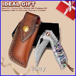 VG10 Damascus Steel Abalone Handle Outdoor Camping Tactical Folding Pocket knife