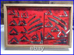 VINTAGE SCHRADE CUTLERY STORE DISPLAY CASE With 25 KNIVES OLD TIMER & UNCLE HENRY