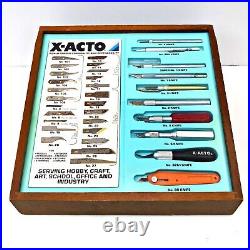 Vintage 35pc X-ACTO Knife-Tool Wooden Counter Top Display Case Hardware Store