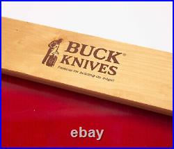 Vintage BUCK KNIVES Store Display Case wood with red velvet panel Beautiful