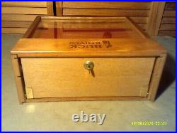 Vintage Buck Knives wood Counter Top store Display Case WITH KEY