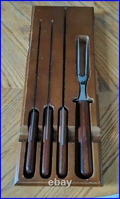 Vintage Case XX 4 Piece Carving Knife Set Knives, Fork and Storage Tray Wooden