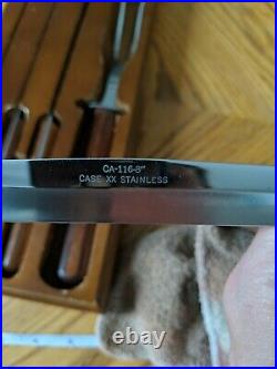 Vintage Case XX 4 Piece Carving Knife Set Knives, Fork and Storage Tray Wooden