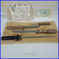 Vintage Chicago Cutlery Camper Knife Set With Leather Storage Case