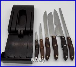 Vintage Cutco Set Of 6 Knives With Plastic Storage Case Brown Handle SEE DESC