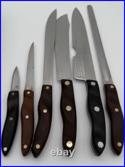 Vintage Cutco Set Of 6 Knives With Plastic Storage Case Brown Handle SEE DESC