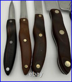 Vintage Cutco Set Of 6 Knives With Plastic Storage Case Brown Handle SEE DESC