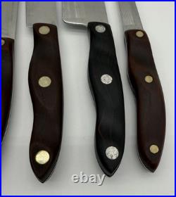 Vintage Cutco Set Of 6 Knives With Plastic Storage Case Brown Handle SEE DESC
