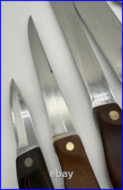 Vintage Cutco Set Of 6 Knives With Plastic Storage Case Brown Handle SEE DESC