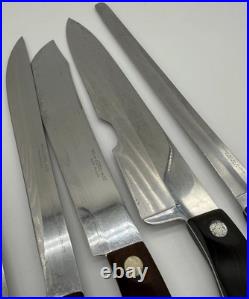 Vintage Cutco Set Of 6 Knives With Plastic Storage Case Brown Handle SEE DESC