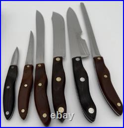 Vintage Cutco Set Of 6 Knives With Plastic Storage Case Brown Handle SEE DESC