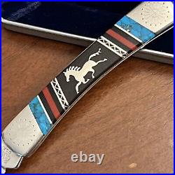 Vintage Dave Yellowhorse Pocket Knife With Horse Buck Custom USA 704