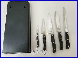 Vintage MCM Oneida Entrée Cutlery Set Of 5 Knives With Wall Mount Storage Case