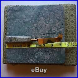 Vintage Marble Cheese Board Knife And Lined Storage Case Green Beveled