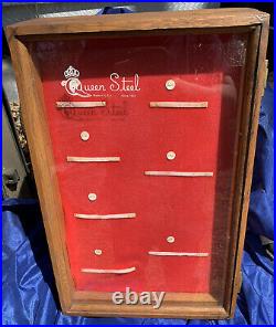 Vintage Queen Steal Knives Wooden Store Display Case Inside Compartment Oak