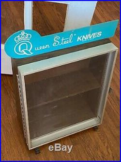 Vintage Queen Steel Knives Hardware Store Display Case with Advertising Sign