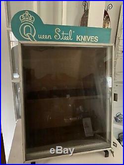 Vintage Queen Steel Knives Hardware Store Display Case with Advertising Sign