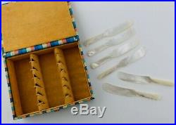 Vintage Solid Carved Mother of Pearl Caviar Spreaders Knives with Storage Case