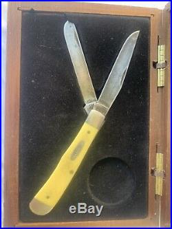 Vintage folding Case Pocket Knife 2 Double Blades Wood Storage Box