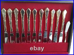 Vtg Flatware Silverplate Gold Accent Royal Limited 63 Piece with Wood Storage Case