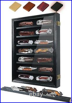 Wall-Mounted Lockable Knife Display Case with Removable Shelves Black Finish Wall-Mounted Lockable Knife Display Case with Removable Shelves Black Finish