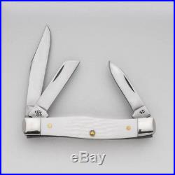 White Synthetic Medium Stockman Pocket Knife Blades Fold Into Handle Storage New