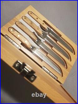Williams Sonoma Elite Olivewood Steak Knives (Set of 4) beech wood storage case Williams Sonoma Elite Olivewood Steak Knives (Set of 4) beech wood storage case