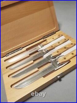 Williams Sonoma Elite Olivewood Steak Knives (Set of 4) beech wood storage case Williams Sonoma Elite Olivewood Steak Knives (Set of 4) beech wood storage case