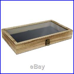 Wood Display Box Case Oak Color Tempered Glass Jewelry Medal Knife Storage Pad