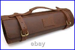 Yoshihiro Genuine Natural Leather Knife Culinary Roll Storage Bag Case (Brown)