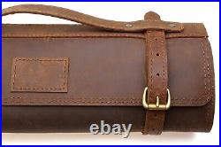 Yoshihiro Genuine Natural Leather Knife Culinary Roll Storage Bag Case (Brown)