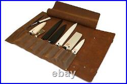 Yoshihiro Genuine Natural Leather Knife Culinary Roll Storage Bag Case (Brown)